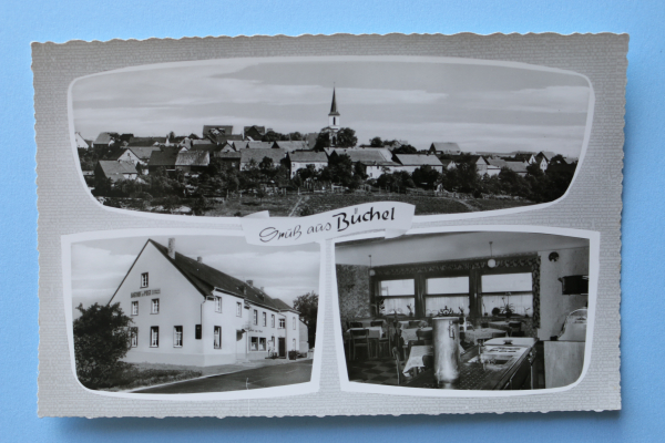 Ansichtskarte AK Gruß aus Büchel Cochem 1950er Jahre Gasthaus Zur Post Theke Möbel Architektur Ortsansicht Rheinland Pfalz
